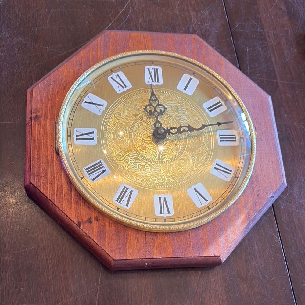 Elegant Gold and Brown Octagonal Wall Clock